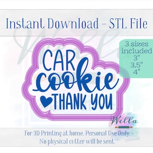 Digital STL File - Car Cookie Text Cookie Cutter - 3 Sizes: 3&quot;, 3.5&quot;, & 4&quot;
