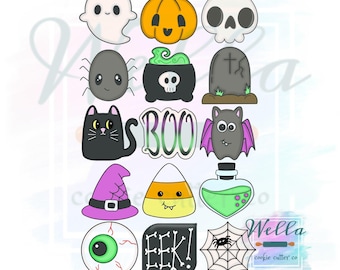 Mini juego de cortadores de galletas de Halloween - Juego de 15 con plantillas opcionales