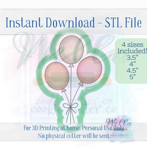Fichier numérique STL - emporte-pièce bouquet de ballons - 4 tailles : 3,5" 4" 4,5" et 5"