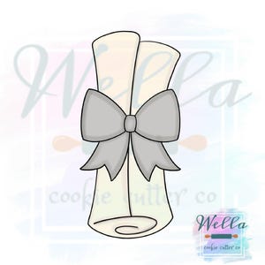 Diploma with Bow Cookie Cutter with Optional Stencil, Graduation Scroll Cookie Cutter