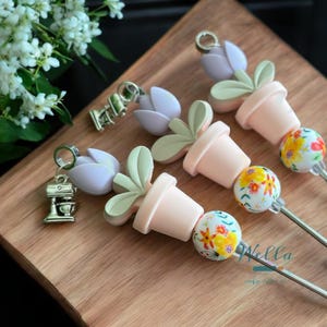 Herramienta para marcar macetas de flores lilas con dije mezclador para decorar galletas
