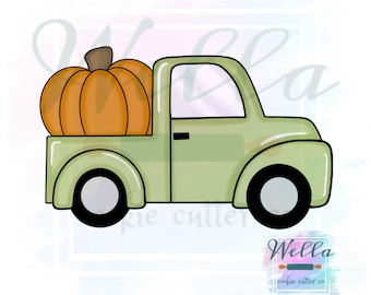 Truck with Single Pumpkin Cookie Cutter with Optional Stencil Guide, Pumpkin Truck Cookie Cutter, Fall Cookie Cutter