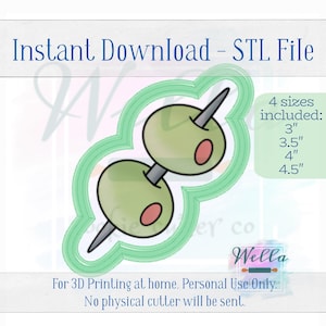 Digital STL File - Olive Skewer Cookie Cutter - 4 Sizes: 3&quot; 3.5&quot; 4&quot; & 4.5&quot;