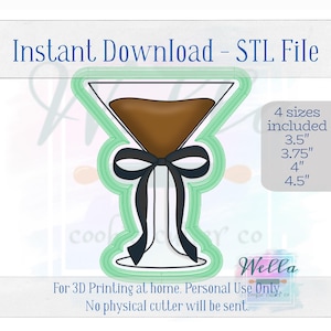 Digital STL File - Expresso Martini with Long Bow Cookie Cutter - 4 Sizes: 3.5" 3.75" 4" 4.5"