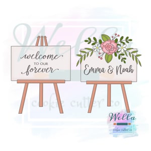 Wedding Sign #2 Cookie Cutter with or without florals, Wedding Easel Cookie Cutter