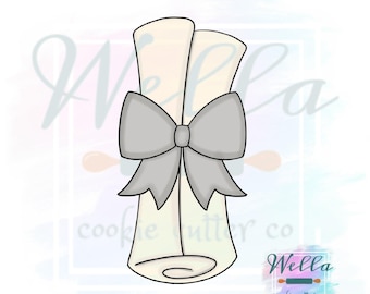 Diploma with Bow Cookie Cutter with Optional Stencil, Graduation Scroll Cookie Cutter