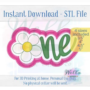 Archivo digital STL - Cortador de galletas Daisy One con letra cursiva - Incluye 4 tamaños: 3.5", 4", 4.5" y 5".