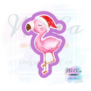 Flamingo with Santa Hat Cookie Cutter, Christmas in July Cookie Cutter