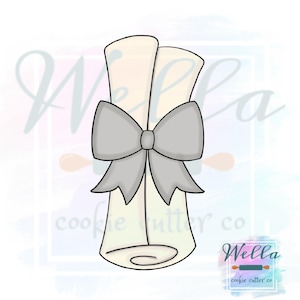 Diploma with Bow Cookie Cutter with Optional Stencil, Graduation Scroll Cookie Cutter