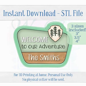 Digitale STL-Datei – Ausstechform für ein Campingplatzschild mit Emblem – 3 Größen: 3", 3,5" und 4"