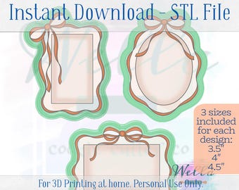 Digital STL File - Ribbon Plaque Set of 3 Cookie Cutters - 3 Sizes Included 3.5", 4" and 4.5"