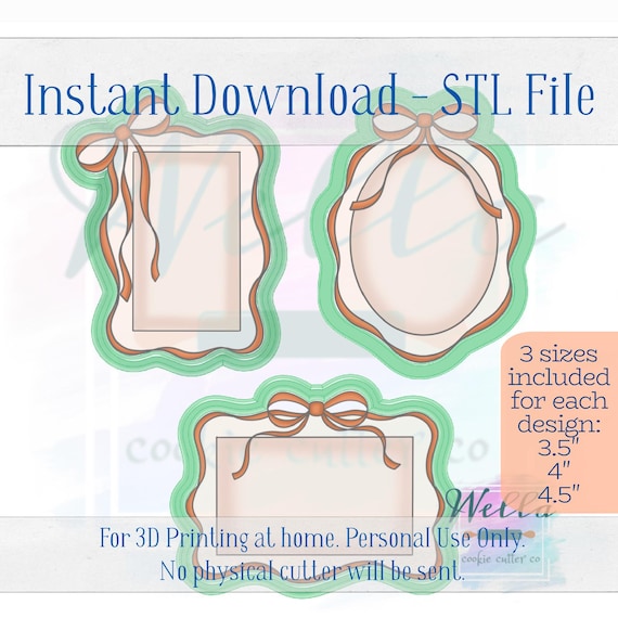Digital STL File - Ribbon Plaque Set of 3 Cookie Cutters - 3 Sizes Included 3.5", 4" and 4.5"
