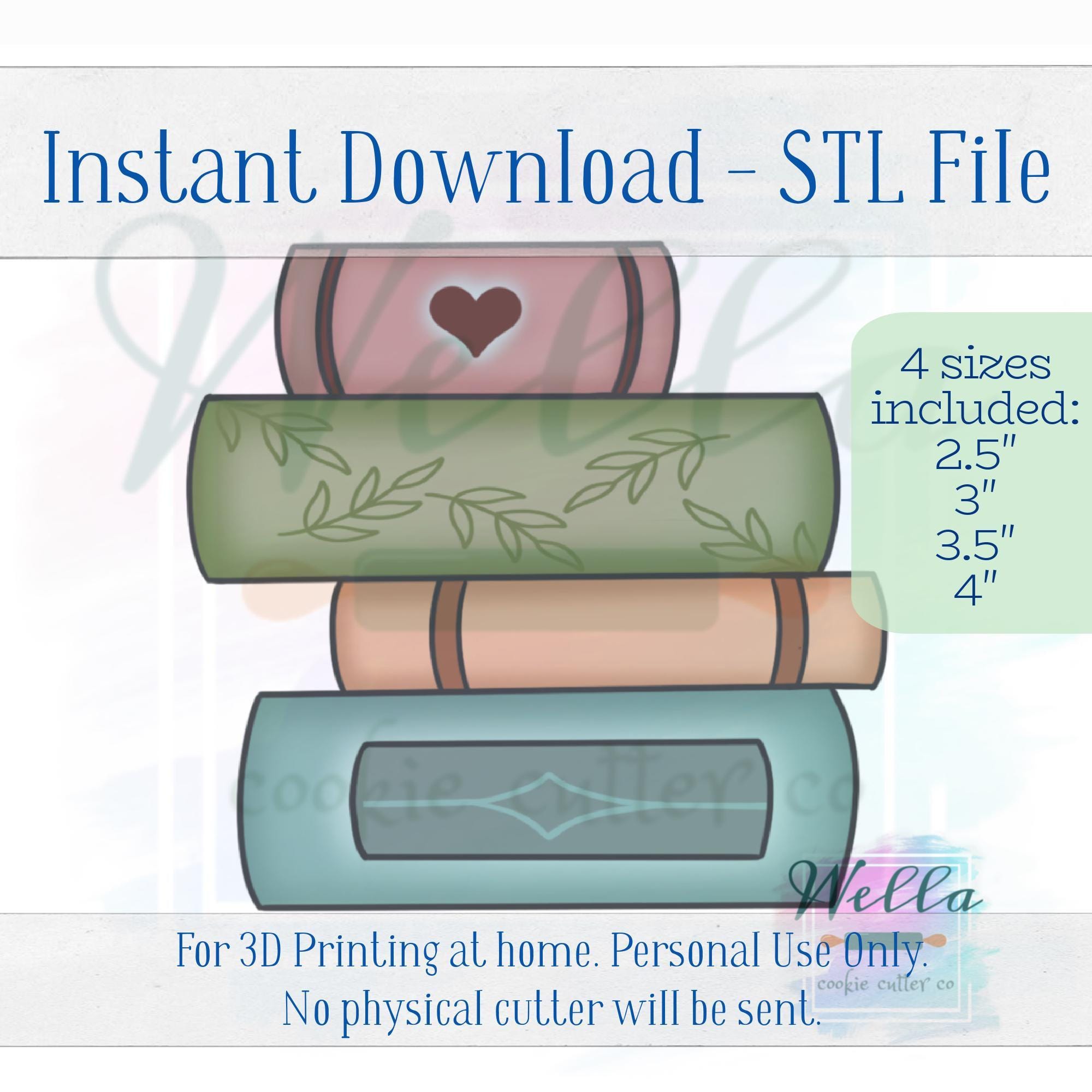 Digital STL File - Stack of Books Cookie Cutter - 4 Sizes: 2.5