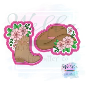 Floral Cowgirl Hat and Boot Cookie Cutters