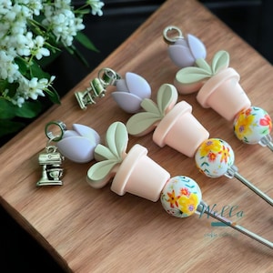 Lilac Flower Pot Scribe Tool with Mixer Charm for Cookie Decorating