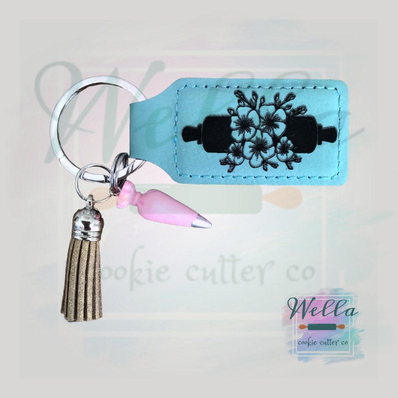 Leather Engraved Cookie Themed Keychain With Piping Bag Charm Etsy