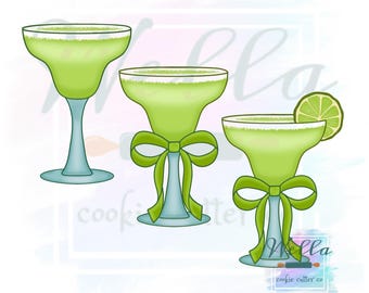 Margarita Cookie Cutter with Bow and Lime Options - 3 Shape Options