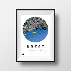 Poster/Affiche de la ville de Brest, Carte de Brest, City map A3 ou A4