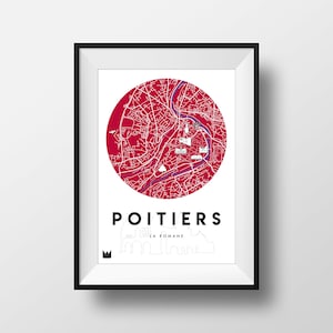 Poster/Affiche de la ville de Poitiers, Carte de Poitiers, City map A3 ou A4