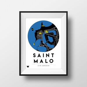 Poster/Affiche de la ville de Saint-Malo, Carte de Saint-Malo, City map A3 ou A4