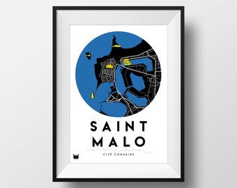 Cartel/Cartel de la ciudad de Saint-Malo, Mapa de Saint-Malo, Mapa de la ciudad A3 o A4