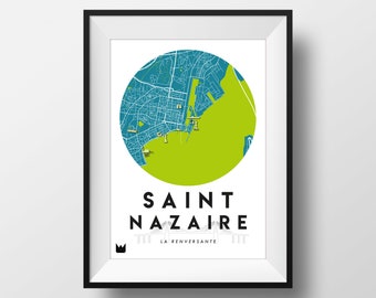 Poster/Poster of the city of Saint-Nazaire, Map of Saint-Nazaire, City map A3 or A4