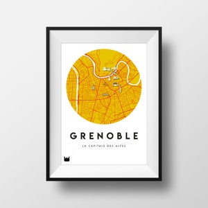 Poster/Affiche de la ville de Grenoble, Carte de Grenoble, City map A3 ou A4