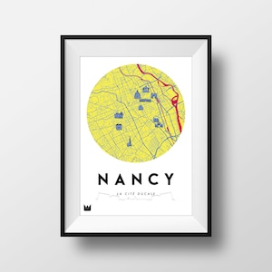 Poster/Affiche de la ville de Nancy, Carte de Nancy, City map A3 ou A4