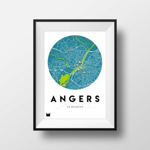 Poster/Affiche de la ville d’Angers, Carte d’Angers, City map A3 ou A4