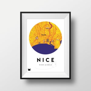 Poster/Affiche de la ville de Nice, Carte de Nice, City map A3 ou A4