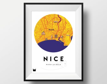 Poster/Nice City Poster, Nice Map, City map A3 or A4