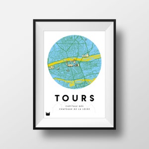 Poster/Affiche de la ville de Tours, Carte de Tours, City map A3 ou A4