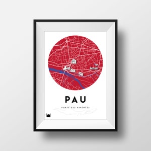 Poster/Affiche de la ville de Pau, Carte de Pau, City map A3 ou A4