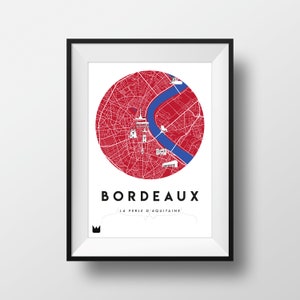 Poster/Affiche de la ville de Bordeaux, Carte de Bordeaux, City map A3 ou A4