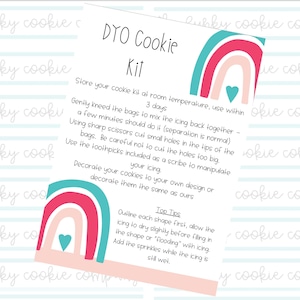 Decore suas próprias instruções do kit de biscoitos, rosa arco-íris - download digital de 4 cartões