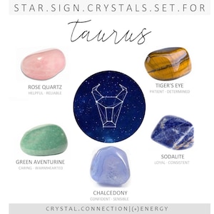 Zestaw kryształów zodiaku TAURUS | Kamienie dla Byka | Zestaw kryształów zodiaku | Kamienie w woreczku znaku zodiaku | Zestaw wellness | Prezent kryształu zodiaku