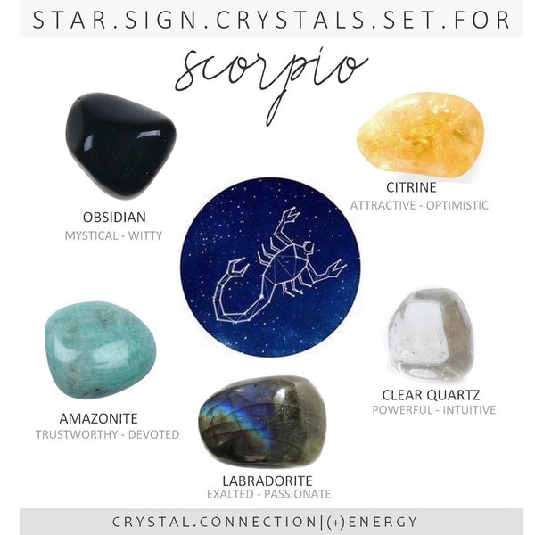 SCORPIO Zodiac Crystals Set | Stones for Scorpio | Zodiac Crystal Set | Star Sign pouch stones | Wellness Set |  Zodiac Crystal Gift