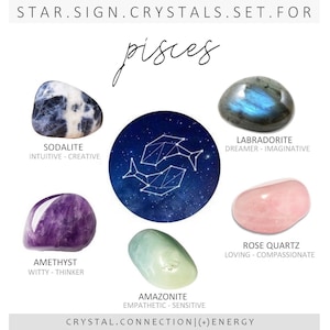 Zestaw kryształów zodiaku RYBY | Kamienie dla Ryb | Zestaw kryształów zodiaku | Kamienie woreczek znaku zodiaku | Zestaw wellness | Prezent kryształu zodiaku