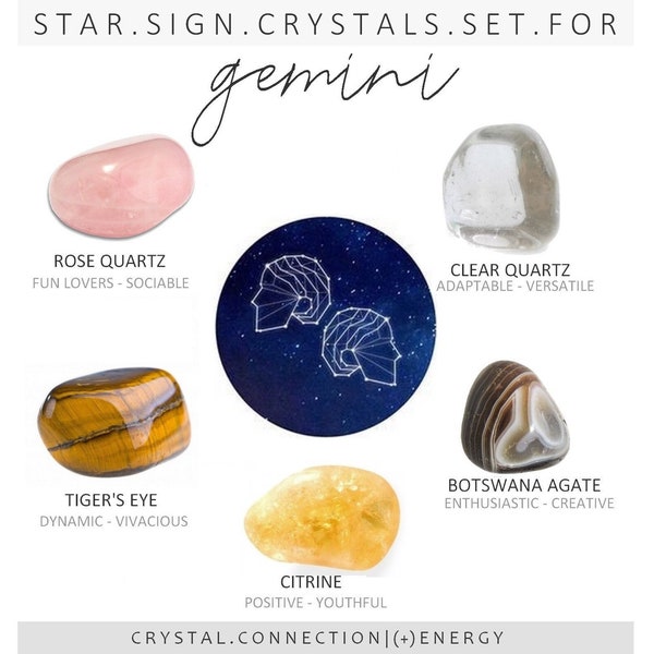 GEMINI Zodiac Crystals Set | Stones for Gemini | Zodiac Crystal Set | Star Sign pouch stones | Wellness Set |  Zodiac Crystal Gift