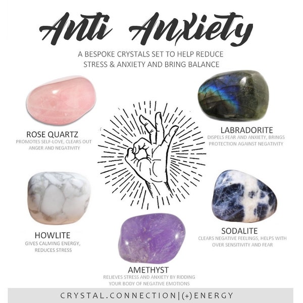 ANXIETY Crystals Set | Crystals and Stones for Anxiety | Wellbeing Stones Pouch | Wellness tumbled stones