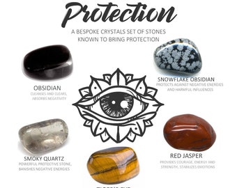 Set de cristaux pour la PROTETCION | Pierres pour la Protection | Pierres de bien-être | Pochette de pierres naturelles | Cadeaux Cristaux