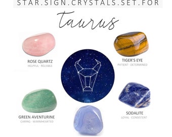 TAURUS Zodiac Crystals Set | Stones for Taurus | Zodiac Crystal Set | Star Sign pouch stones | Wellness Set |  Zodiac Crystal Gift