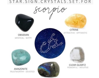 SCORPIO Zodiac Crystals Set Stones for Scorpio Zodiac Crystal Set  Star Sign pouch stones Wellness Set Zodiac Crystal Gift