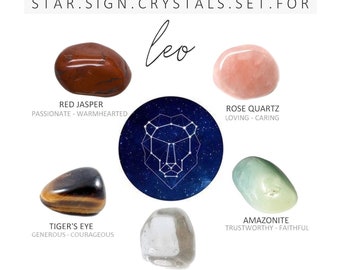 LEO Zodiac Crystals Set Crystals and Stones for Leo Zodiac Crystal Set  Star Sign pouch stones Wellness Set Zodiac Crystal Gift