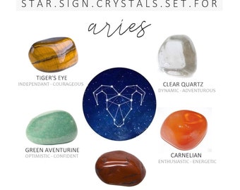 ARIES Zodiac Crystals Set | Crystals Stones for Aries | Zodiac Crystal Set | Star Sign pouch stones | Wellness Set |  Zodiac Crystal Gift