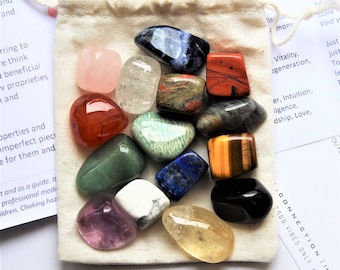 STARTER Crystals Set | Beginner Crystals and Stones | Wellbeing Stones Pouch | Wellness tumbled stones | Crystal Gift | Wellness Gift