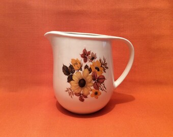 for milk or custard Retro Romanian orange flowers jug Romania Made by Faianta Sighisoara Cute retro 60s 70s flower power design.