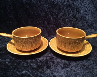 Vintage Tams Soup Bowls Moss Green 1970s Retro Dining Table
