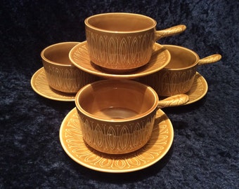 Vintage Tams Soup Bowls Moss Green 1970s Retro Dining Table