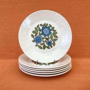 1960s J&G Meakin Topic tea plates 7” (18cm) diameter (set of 6), retro Meakin Topic side plates with central pattern, 1960s Meakin plates